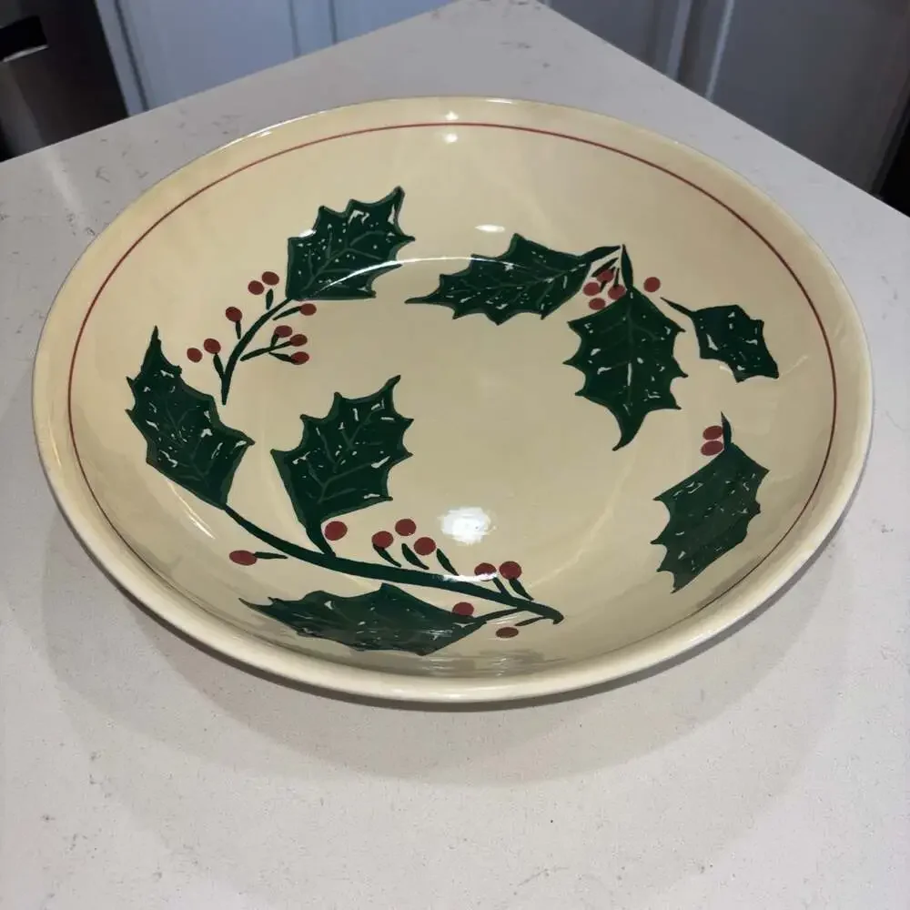 La Primula 12.5” Christmas Holly Bowl Salad Pasta Dish Made In Italy
